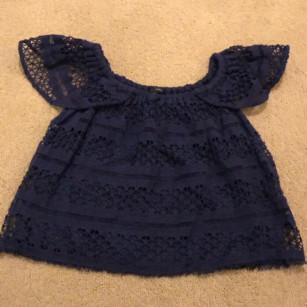 Aqua Off the Shoulder Top in Navy